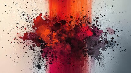 Warm Fiery Explosion in Watercolor Style Blending Vibrant Shades of Red, Orange, and Black with Artistic Flair