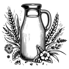 Milk Jug with Wheat and Floral Elements raster