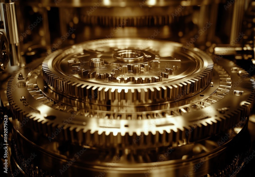 Poster intricate golden gears and mechanisms showcasing precision engineering and mechanical wonders in a d