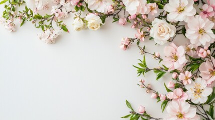 Soft Spring Blossoms with Floral Borders in Gentle Tones for Fresh and Serene Backgrounds