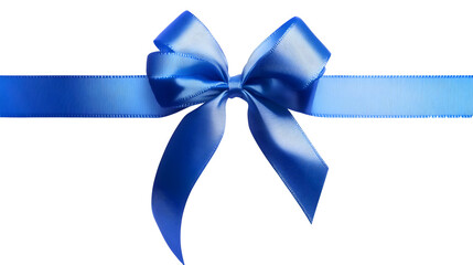 Blue gift ribbon and bow isolated horizontal transparent background photo PNG file