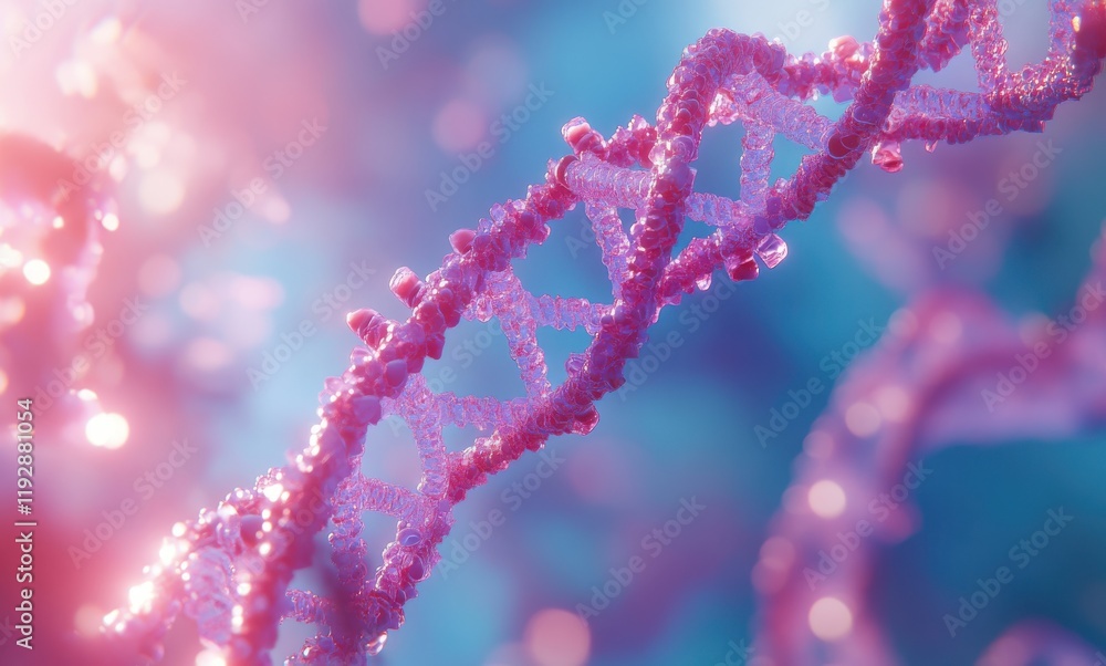 Poster macro close-up of a colorful dna double helix strand showcasing intricate molecular structures, with