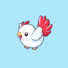 Fototapeta premium Cute cartoon chick walking, blue background, children's book illustration