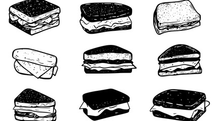 Collection of Sandwiches icons, Sandwiches vectorized seamless pattern