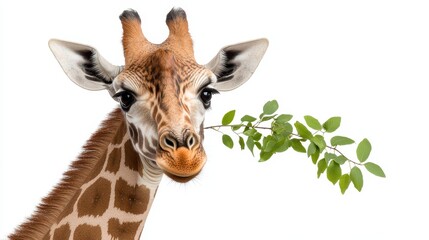 Fototapeta premium Giraffe eating leaves wildlife reserve animal photography studio setting close-up nature conservation