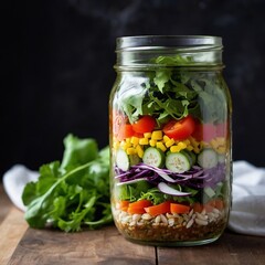 Healthy Salad Jar Photo &ndash; Fresh Greens and Colorful Vegetables for Meal Prep