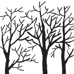 Vector black silhouettes of dry trees on a white background. Vector illustration.