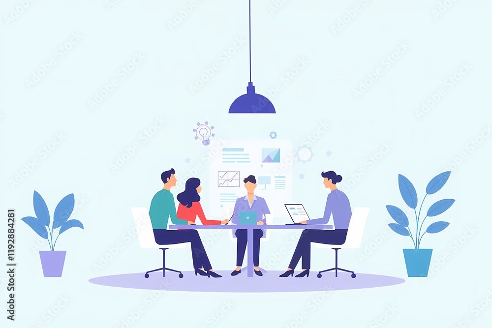 Aufkleber team brainstorming session: a diverse team collaborates around a table, engaged in a lively brainsto