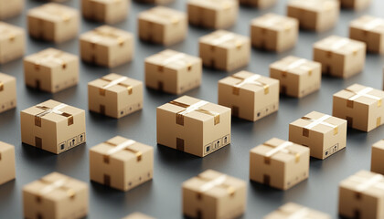 Numerous small cardboard boxes arranged in a grid pattern.