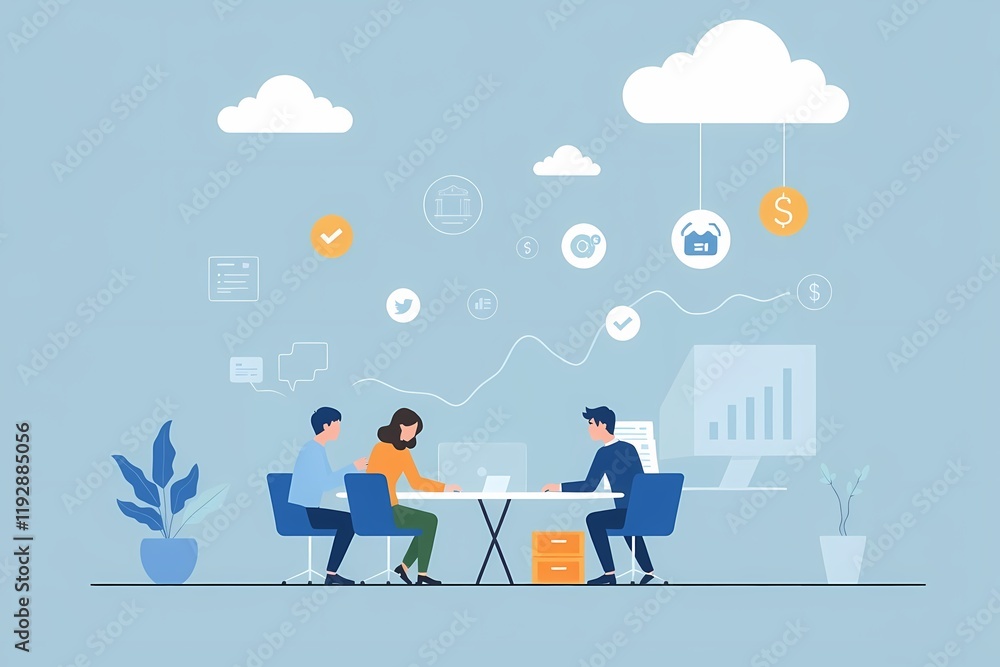 Poster teamwork makes the dream work: a collaborative team engages in a productive meeting, utilizing techn