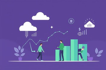 Cloud Computing Growth:  Illustration depicting the upward growth trend of cloud computing, symbolized by a rising graph and stylized cloud icons.