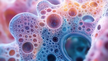 Stunning Close-Up of Colorful Bubbles in Vibrant Abstract Pattern, Showcasing Intricate Details of Shimmering Surfaces and Fluid Dynamics in a Dynamic Composition