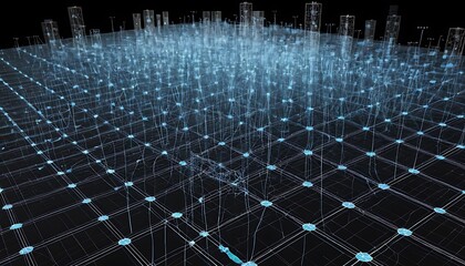 Obraz premium Abstract Cityscape Network Grid Digital Visualization