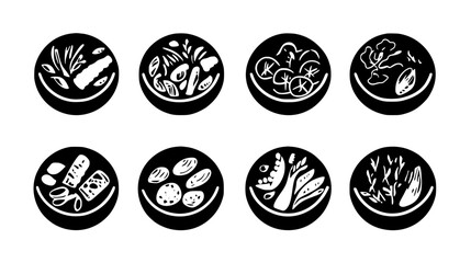 Collection of Grilled Vegetable Salad, vectorized food design