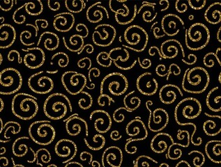 Glittering Gold Swirls on Black Background  
