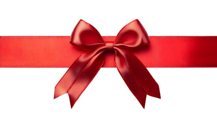 Red christmas gift ribbon and bow horizontal isolated transparent background photo PNG file