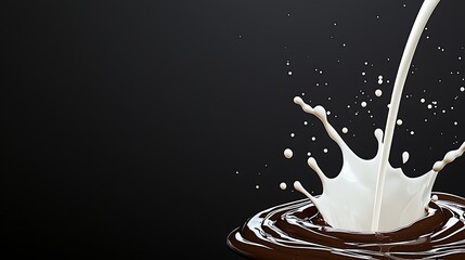 Milk pouring into dark chocolate, creating a splash and swirl.