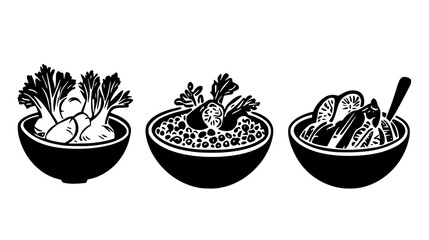 Collection of Quinoa bowl with roasted vegetables, vectorized food design