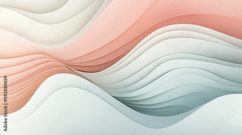 Poster soft curved waves in gentle tones of white and coral create a serene and tranquil abstract backgroun