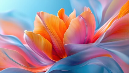 Vibrant Abstract Floral Composition with Soft Color Gradients in Shades of Orange, Pink, and Blue, Creating a Dreamy and Ethereal Atmosphere for Artistic and Creative Projects