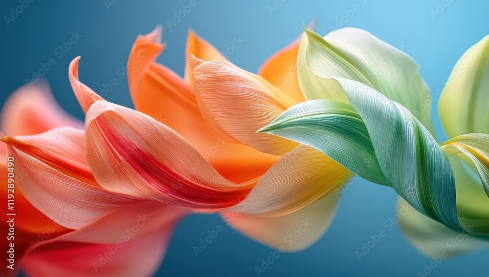 Poster vibrant abstract flowers in soft gradient colors with delicate petals creating a stunning visual dis
