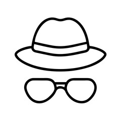sunhat and sunglasses icon, sunhat and sunglasses line art - simple line art of sunhat and sunglasses, perfect for sunhat and sunglasses logos and icons and themed design