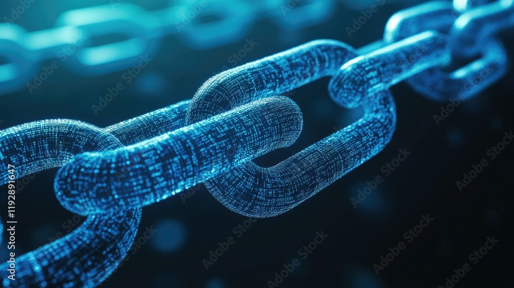 Poster futuristic digital chain representing data security and blockchain technology, illustrating connecti