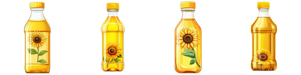 Cartoon Vector Style Illustration of Bottles with Sunflower Designs for Creative and Graphic Projects