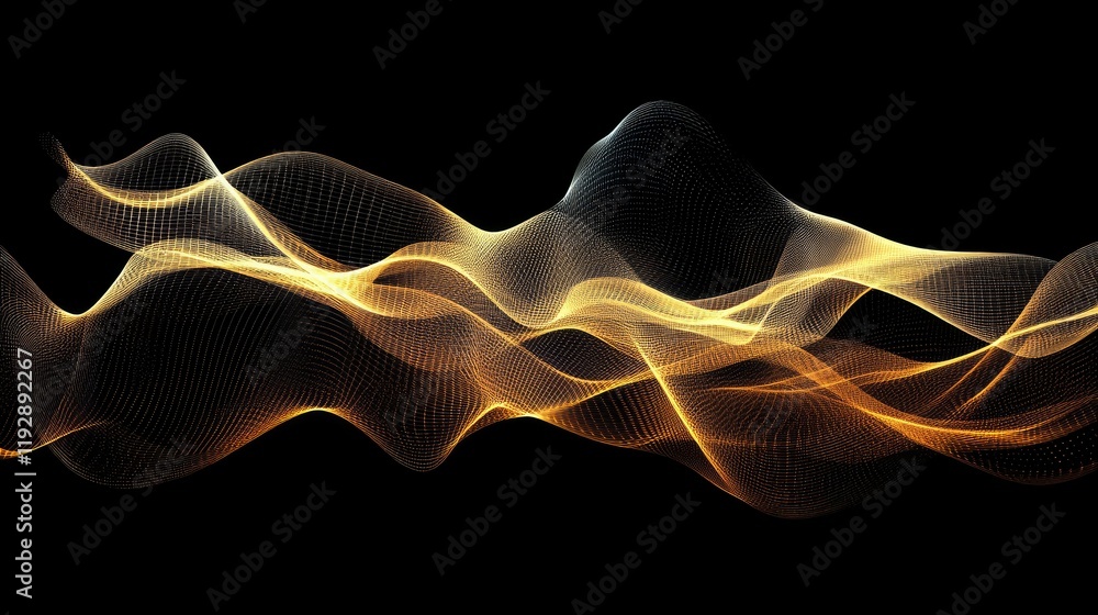 Poster abstract waves of light and color in smooth curves on a black background, creating a dynamic and eth
