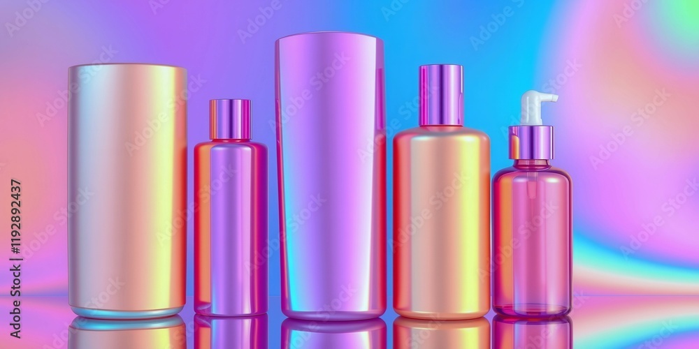 Poster a row of colorful bottles with a purple bottle in the middle. the bottles are arranged in a row and 