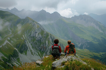 Concept of hiking, nature, mountain view, adventure and resort generative AI