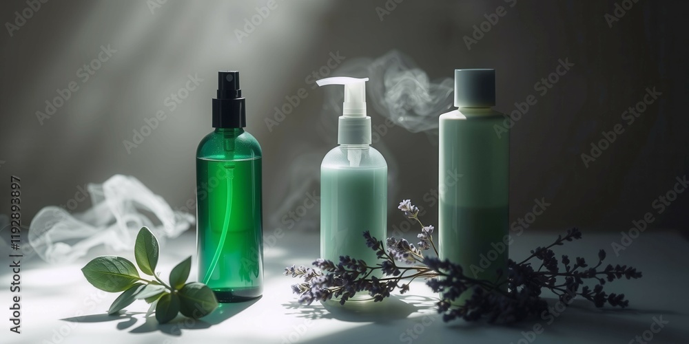 Poster a row of bottles of various scents and colors sit on a table. the bottles are labeled with white wri