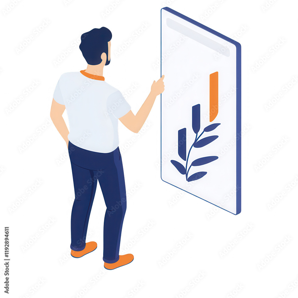 Poster a man analyzing data on a tablet for business insights and growth strategies., isolated on a transpa