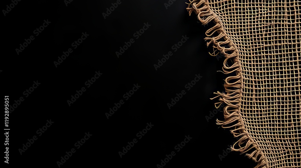 Poster burlap fabric on a black background, emphasizing the texture with strong lighting and shadows