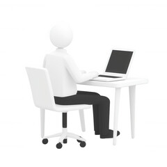 A minimalist figure working on a laptop at a desk, symbolizing remote work culture., isolated on a transparent background.