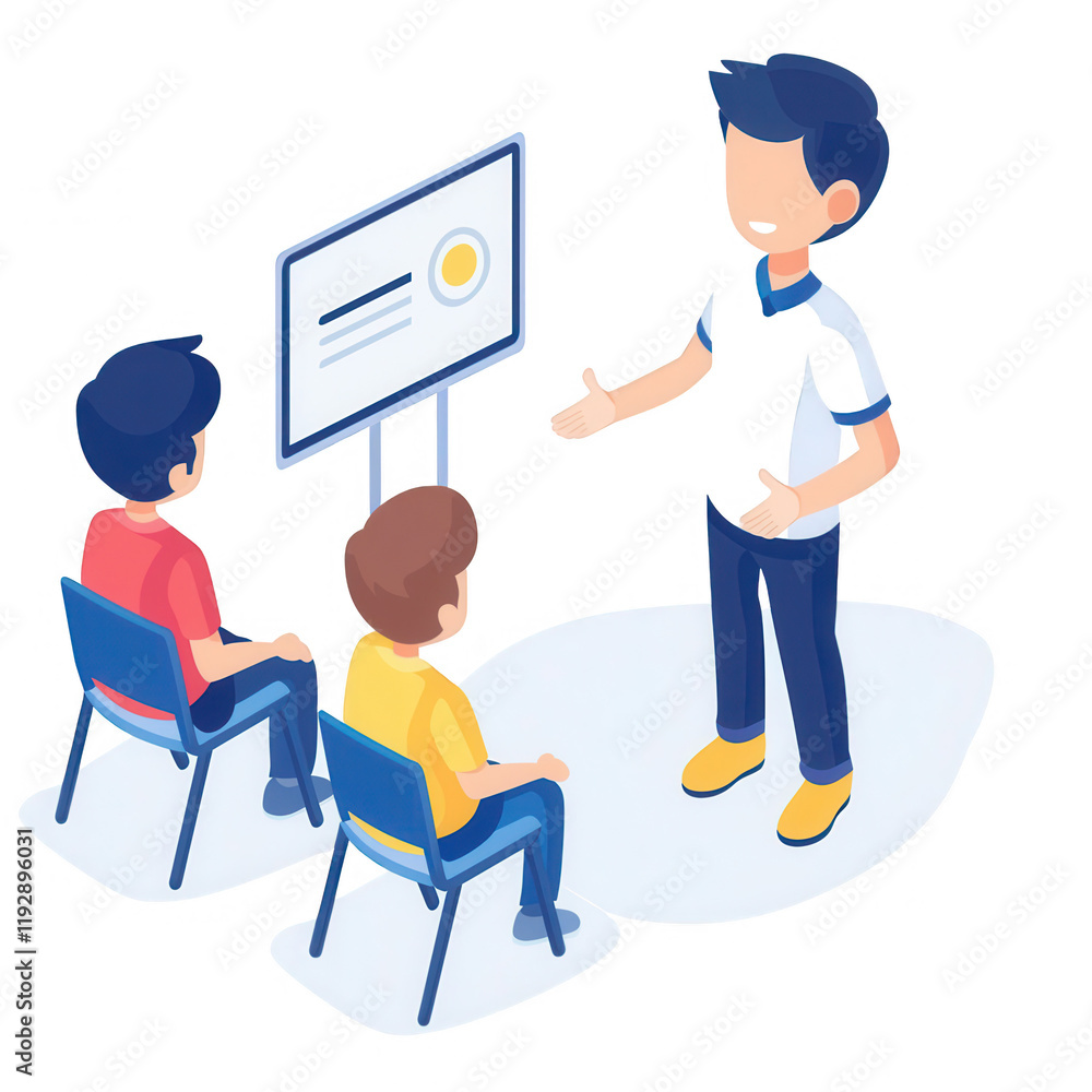 Poster a presenter training two individuals in a professional setting., isolated on a transparent backgroun