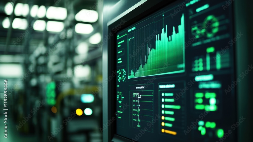 Poster futuristic control panel showing performance indicators and production statistics, enhancing efficie