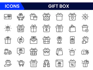 Gift box icon set. Gift box signs Line and silhouette style. Vector illustration.