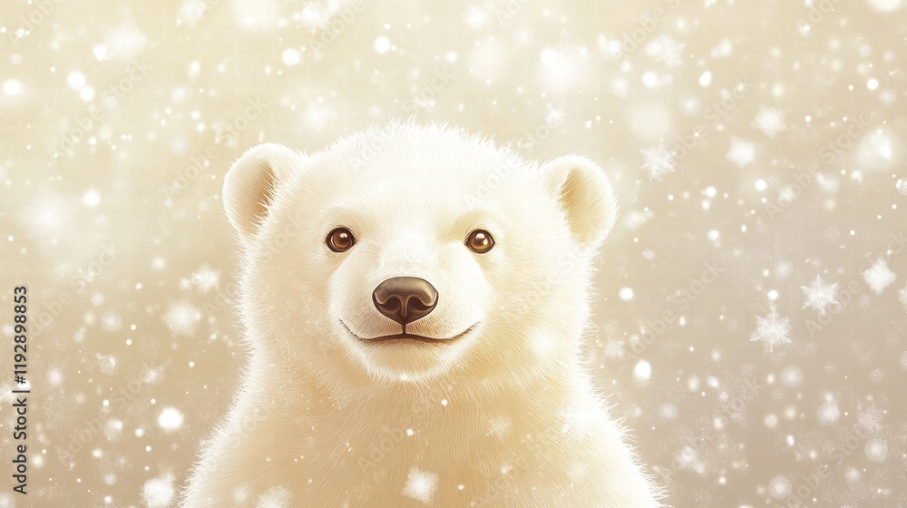 Aufkleber cute polar bear smiling in a snowy winter wonderland with falling snowflakes creating a magical atmo