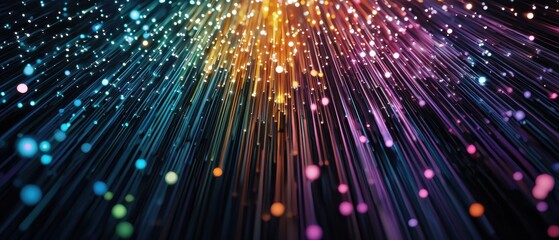 Fototapeta premium A vibrant display of colorful light rays radiating in various directions against a dark background, creating a dynamic sense of movement and energy.