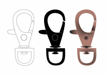 set of metal hook clip designs in three styles: outline, solid black, and shaded metallic finish. Perfect for hardware or accessory visuals