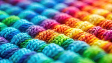 Vibrant Rainbow Knit Textile Background Close-Up Texture of Colorful Yarns