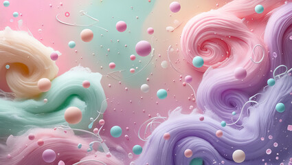 Playful Pastel Background with Abstract Swirls and Polka Dots 