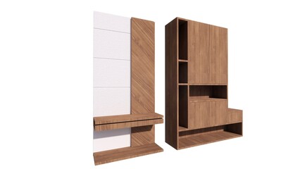  Illustration of a wardrobe with wooden material for a clothes holder on a white background