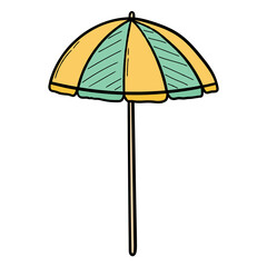 Obraz premium Hand drawn cartoon colored beach umbrella on white background.
