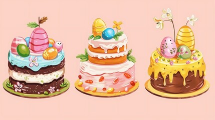 Creative Collage of Traditional Easter Cakes in Cartoon Style