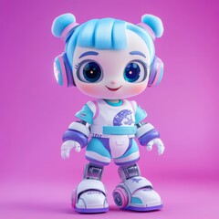 Robot doll glitching  in style of 3D anime 