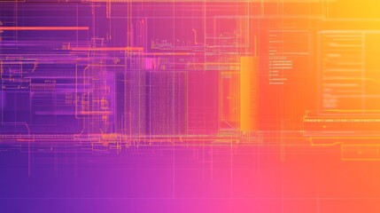 Obraz premium a orange purple color geometric shape background blueprint of servers and website analytics