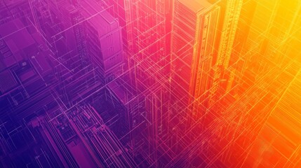 Obraz premium a orange purple color geometric shape background blueprint of servers and website analytics