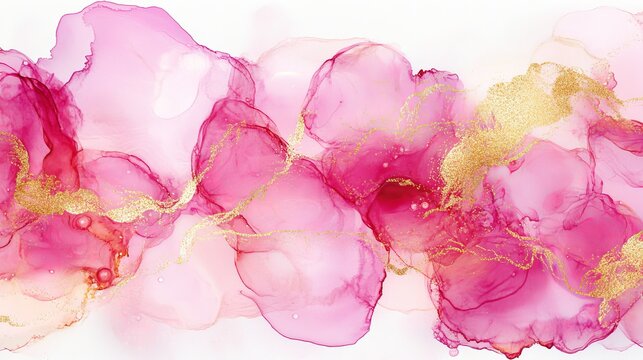 Rose pink liquid watercolor background with golden lines creating an elegant blush marble effect, for bridal wedding invitations, RSVP cards, menu designs with luxurious alcohol ink drawing style